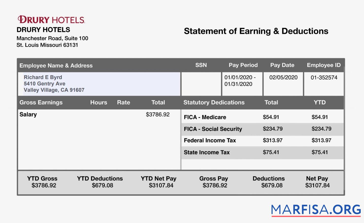 Blank Drury Hotels Earning STATMENTs template
